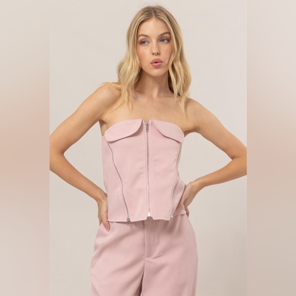 21B. Zip Front Strapless Top - Pink
